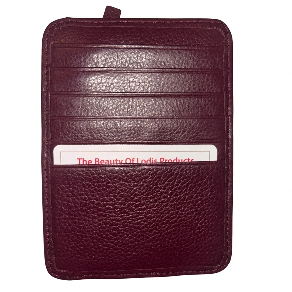 Lodis Burgundy Pebbled Leather RFID Protection Card Case Zip Wallet